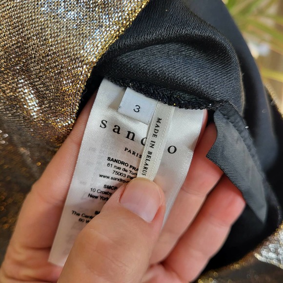 Sandro Metallic Off-the-Shoulder A-line Mini Dress - Gold - Picture 11 of 13